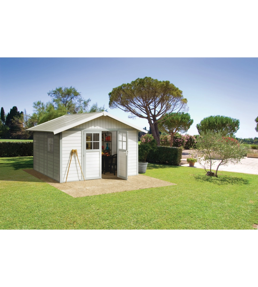 CASETTA DA GIARDINO IN PVC GROSFILLEX "DECO 11" BIANCO E GRIGIO-VERDE 370X407X250 CM - COD. 22911140